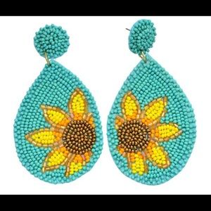 New Turquoise and Sunflower Beaded Earringa